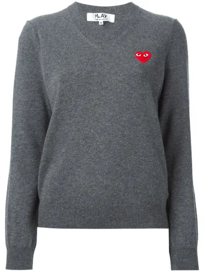 Comme Des Garçons Play Wool Jersey Intarsia Red Emblem Sweater In Gray. In Grey