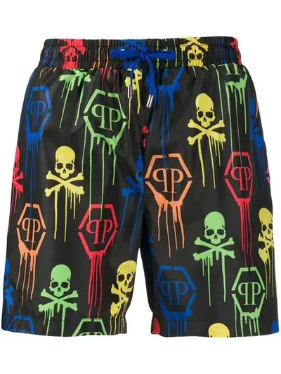 Philipp Plein Printed Swim Shorts In Black