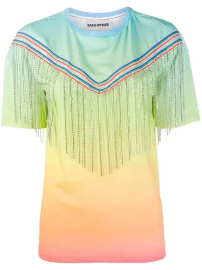 Each X Other Rhinestone Fringe Degradé T-shirt In Green