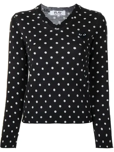 Comme Des Garçons Play Embroidered Heart Polka Dot Jumper In Black