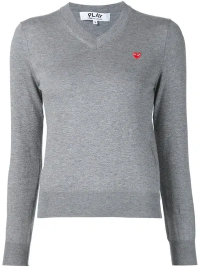 Comme Des Garçons Play Mini Heart V-neck Jumper In Grey