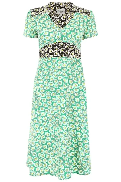 Hvn Daisy Print Morgan Dress In Green,white,black