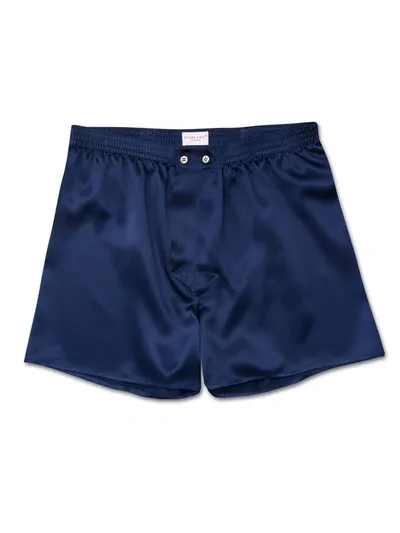 Derek Rose Silk Boxers In Navy