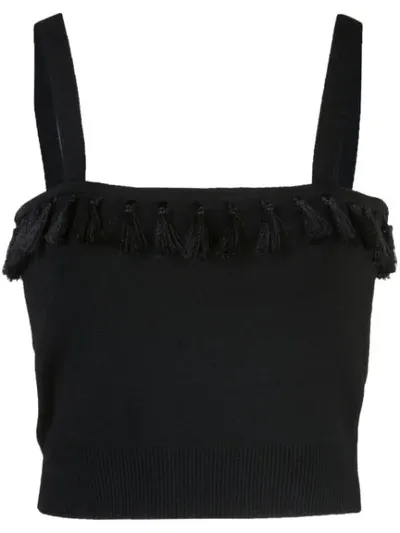 Cinq À Sept Azalea Tassel-trim Crop Top In Black