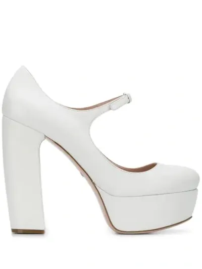 Miu Miu Women's Platform Leather Mary Janes In White