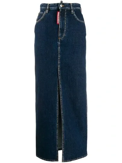 Dsquared2 Long Pencil Denim Skirt In Blue