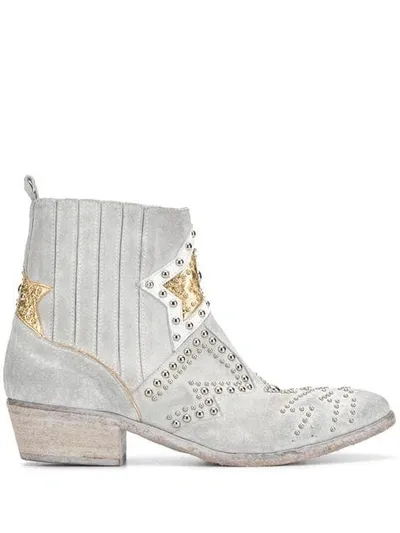 Strategia Metallic Detail Studded Ankle Boots In Grey