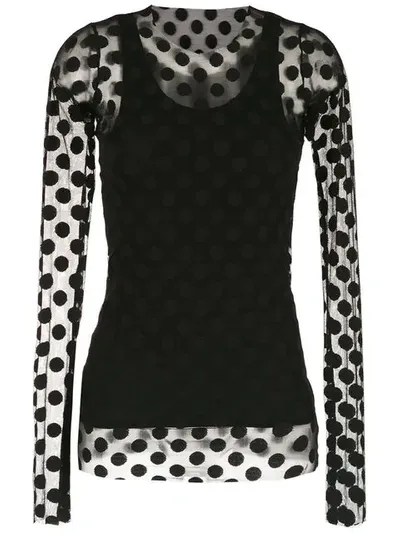 Gloria Coelho Polka Dot Tulle Blouse In Black