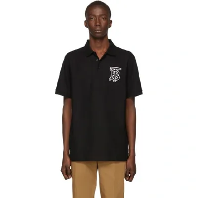 Burberry Warren Patch Short Sleeve Pique Polo In Black