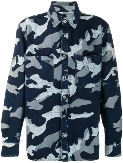 Valentino Camouflage Print Shirt Blue In Navy