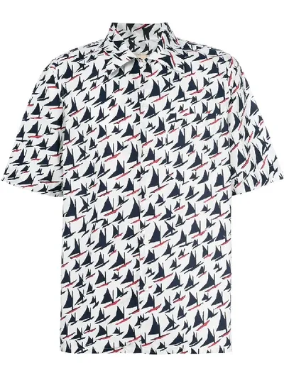 Marni Boat Print Short Sleeve Shirt In White