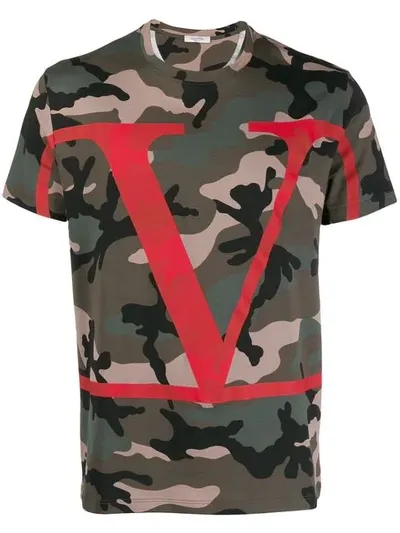 Valentino Logo-print Camouflage Cotton T-shirt In Multicolor