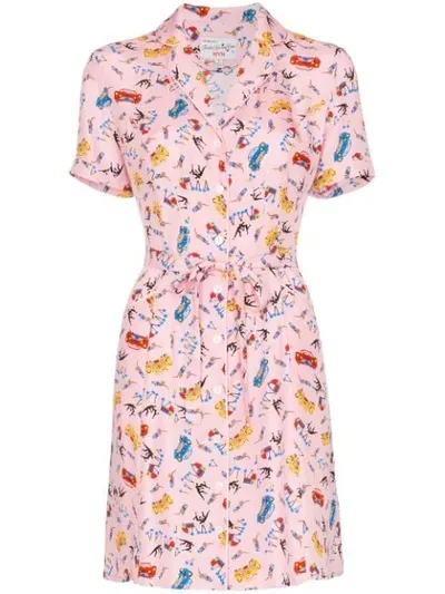 Hvn Paula Car-print Silk Mini Dress In Pink Miami