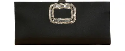 Roger Vivier Soft Flower Rhinestone Buckle Clutch In Black