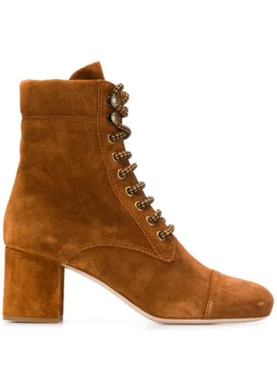 Miu Miu Classic Hi-heel Laced-up Boots In Brown Suede