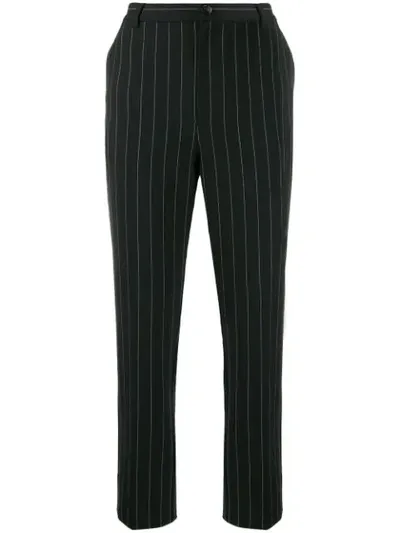 Ganni Striped Cropped Trousers In Black