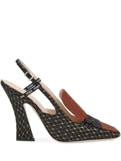 Fendi Ffreedom Square-toe Jacquard Slingback Pumps In Black