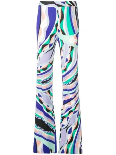 Emilio Pucci Burle Print Flared Trousers In Blue