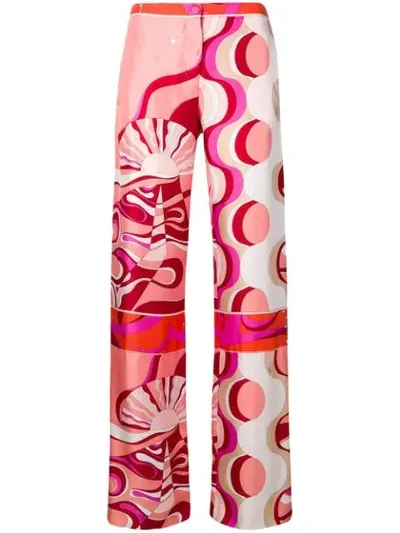 Emilio Pucci Copacabana Print Silk Trousers In Pink