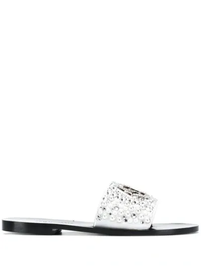 Philipp Plein Embellished Logo Sandals In White