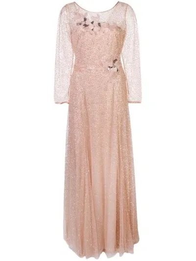 Marchesa Notte Glitter Overlay Cocktail Dress In Pink