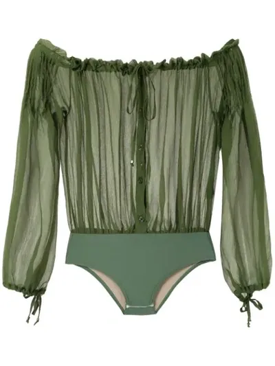 Amir Slama Ruched Off-shoulder Body In Green