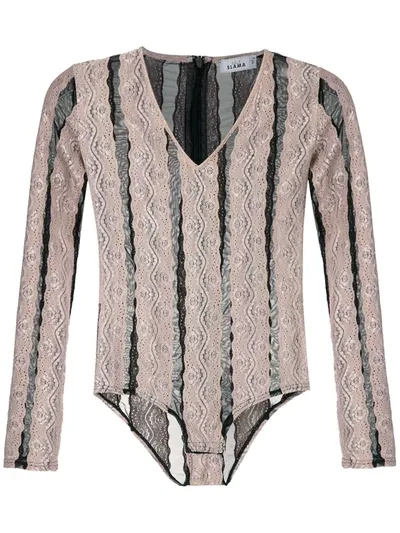 Amir Slama Striped Bodysuit In Neutrals