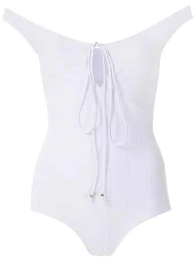 Amir Slama Lace Up Bodysuit In White