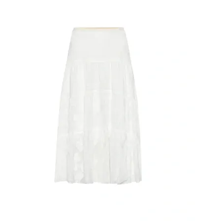 See By Chloé Floral-embroidered Tiered Mesh Skirt In White