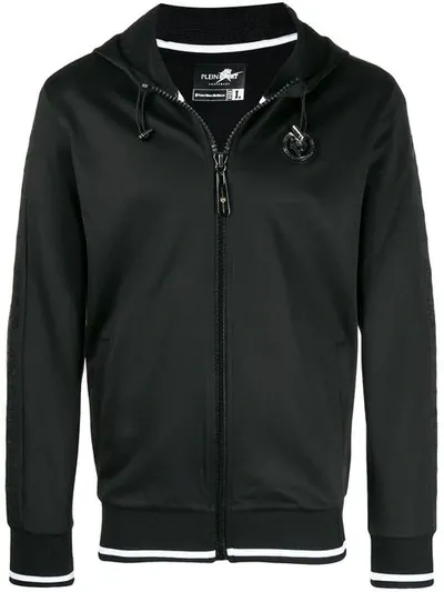 Plein Sport Back Logo Patch Hooded Sports Jacket In Black