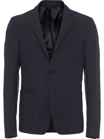 Prada Technical Poplin Single-breasted Jacket In Navy