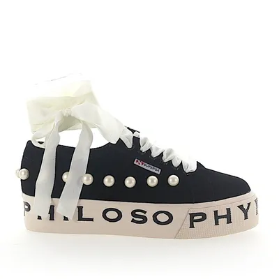 Philosophy Di Lorenzo Serafini Sneakers Suede Beads Logo Print Black