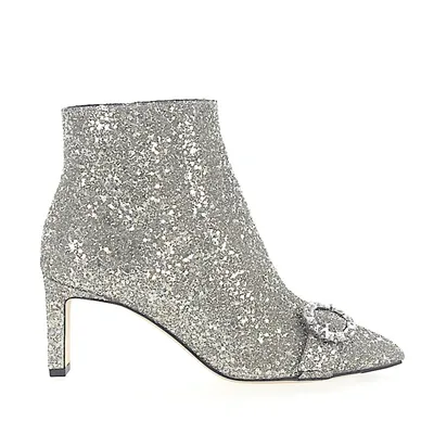 Jimmy Choo Boots Hanover 65 Fabric Glitter Silver Buckle In Grey