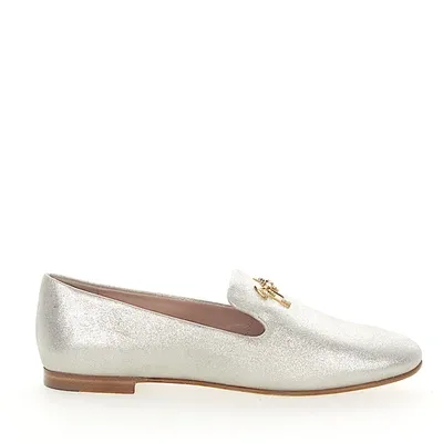 Giuseppe Zanotti Loafers Dalia Calfskin Suede Finished Gem Logo Beige Silver In Beige,silver