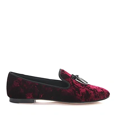 Giuseppe Zanotti Loafers Calfskin Velvet Metal Decorations Bordeaux In Red