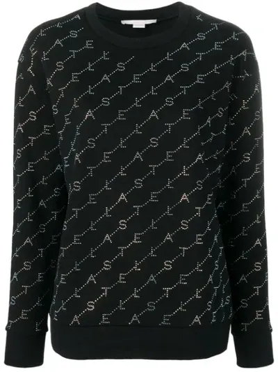 Stella Mccartney All Over Logo Crystals Black Cotton Sweatshirt