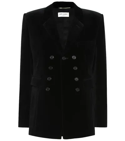 Saint Laurent Velvet Double-breasted Blazer In Black