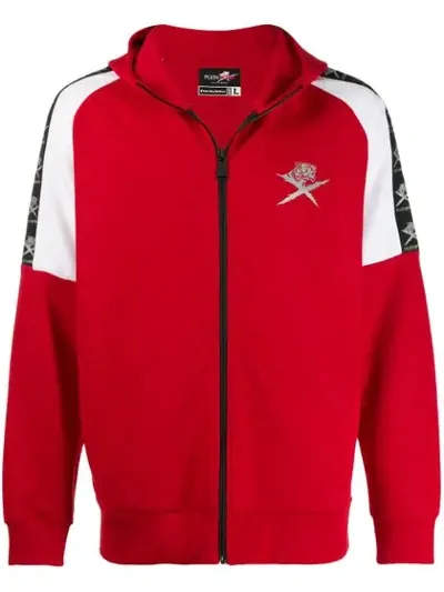 Plein Sport Zipped Hooded Jacket In Red