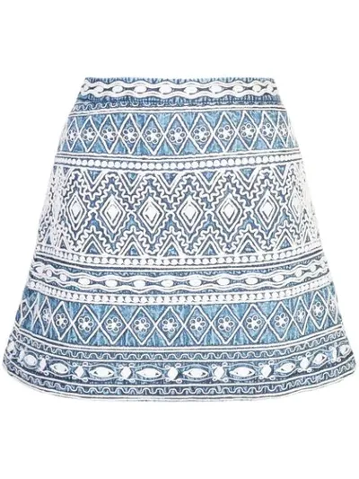 Alice And Olivia Riley Embroidery Detail Cotton Miniskirt In Blue