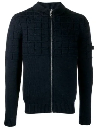 Prada Chunky Knit Zipped Jacket In Blue