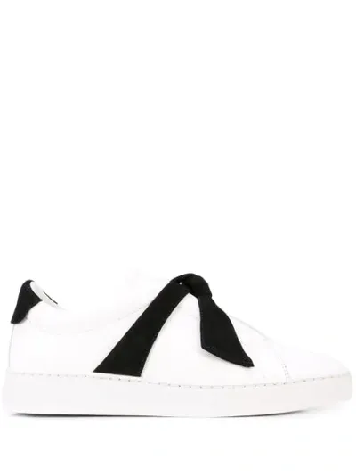 Alexandre Birman Clarita Bow-embellished Suede-trimmed Leather Slip-on Sneakers In Black White