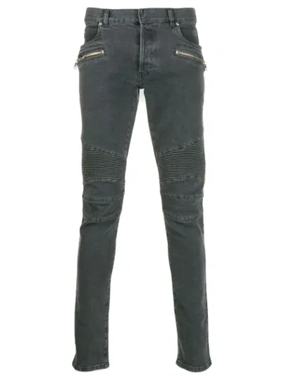 Balmain Skinny Biker Jeans In Black