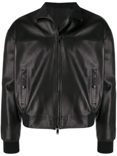 Valentino Leather Bomber Jacket In Black