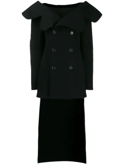 Pre-owned Yohji Yamamoto Ruffled Peacoat In Black