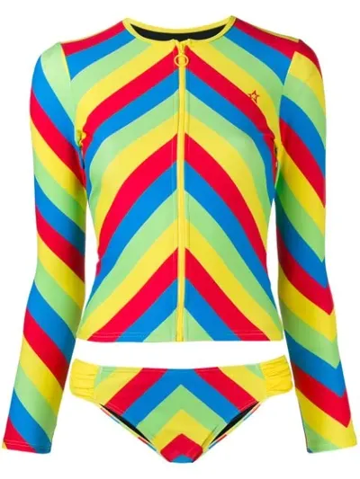 Perfect Moment Chevron Print Rash Guard Set In Yellow