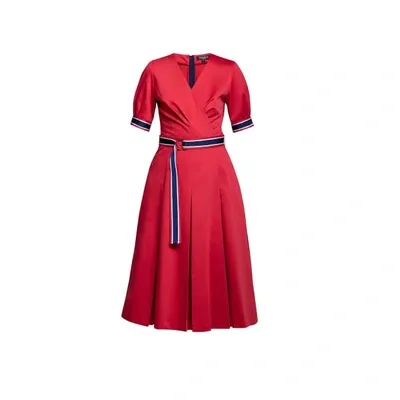 Rumour London Jennifer Red Flared Cotton Poplin Dress With Slits