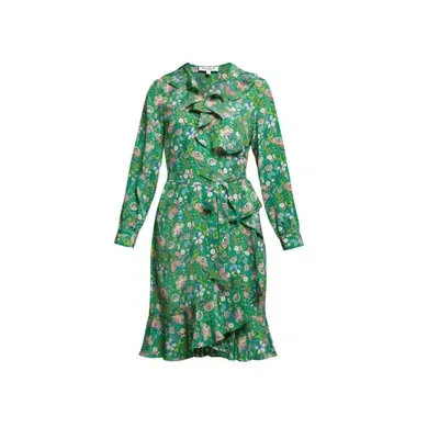 Rumour London Abby Ruffled Silk Wrap Dress In Green Floral Print