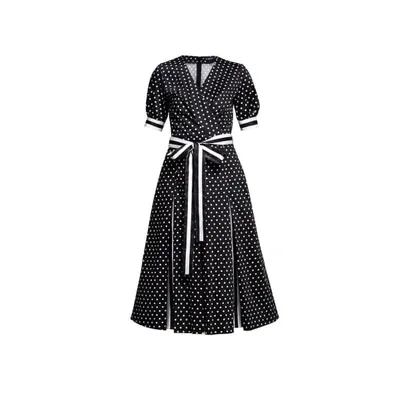 Rumour London Women's White / Black Jennifer Flared Cotton Dress With Slits In Polka Dots & Stripes