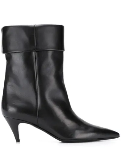 Saint Laurent Fold-over Pointed Booties In Black