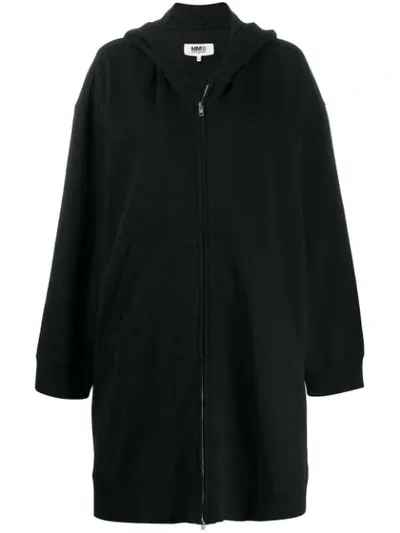 Mm6 Maison Margiela Long Zipped Hoodie In Black